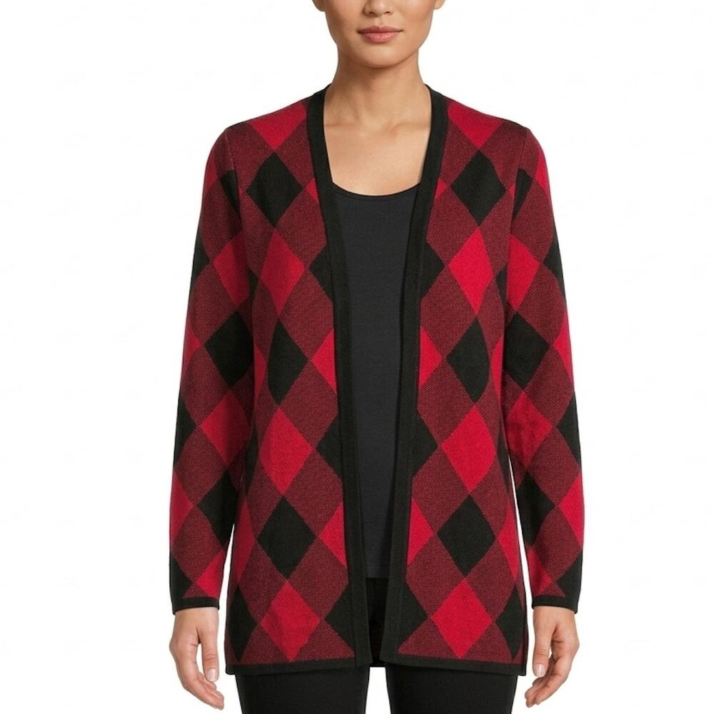 Croft and Barrow Buffalo Plaid Knit Cardigan Sweater Women's Size Medium